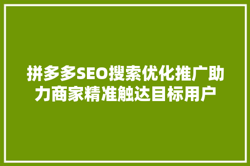 拼多多SEO搜索优化推广助力商家精准触达目标用户