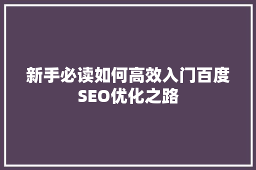 新手必读如何高效入门百度SEO优化之路