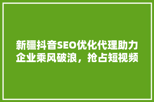 新疆抖音SEO优化代理助力企业乘风破浪，抢占短视频营销制高点