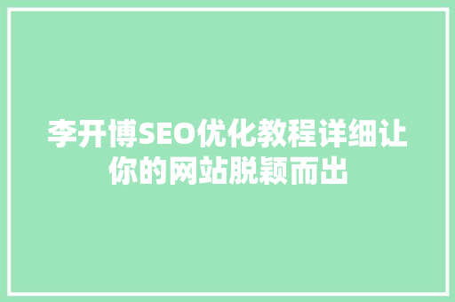 李开博SEO优化教程详细让你的网站脱颖而出