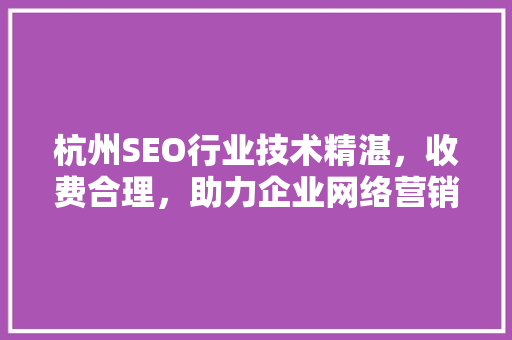 杭州SEO行业技术精湛，收费合理，助力企业网络营销
