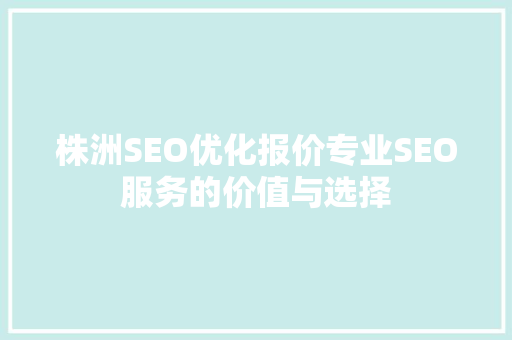 株洲SEO优化报价专业SEO服务的价值与选择