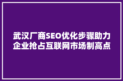 武汉厂商SEO优化步骤助力企业抢占互联网市场制高点