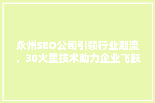 永州SEO公司引领行业潮流，30火星技术助力企业飞跃发展