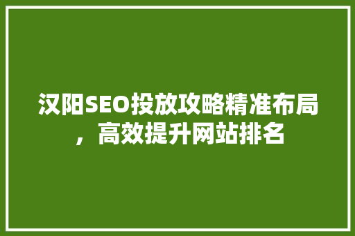 汉阳SEO投放攻略精准布局，高效提升网站排名