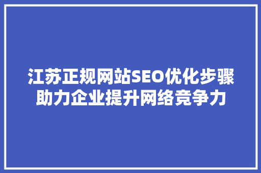 江苏正规网站SEO优化步骤助力企业提升网络竞争力