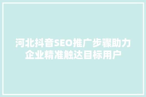 河北抖音SEO推广步骤助力企业精准触达目标用户