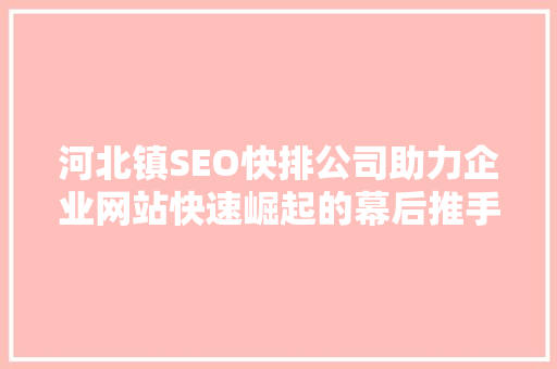 河北镇SEO快排公司助力企业网站快速崛起的幕后推手