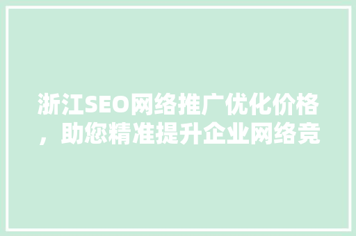 浙江SEO网络推广优化价格，助您精准提升企业网络竞争力