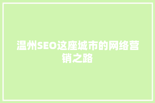 温州SEO这座城市的网络营销之路