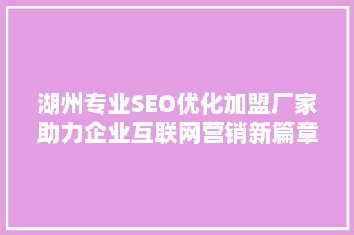 湖州专业SEO优化加盟厂家助力企业互联网营销新篇章  第1张
