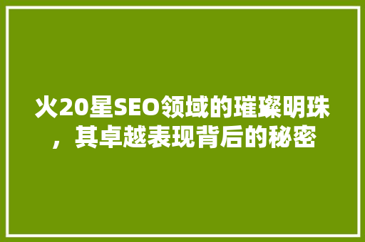 火20星SEO领域的璀璨明珠，其卓越表现背后的秘密