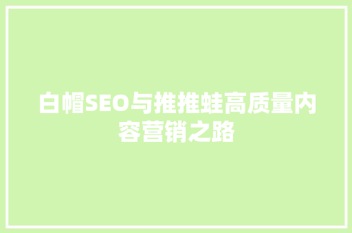 白帽SEO与推推蛙高质量内容营销之路