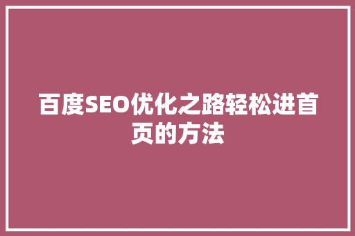 百度SEO优化之路轻松进首页的方法  第1张