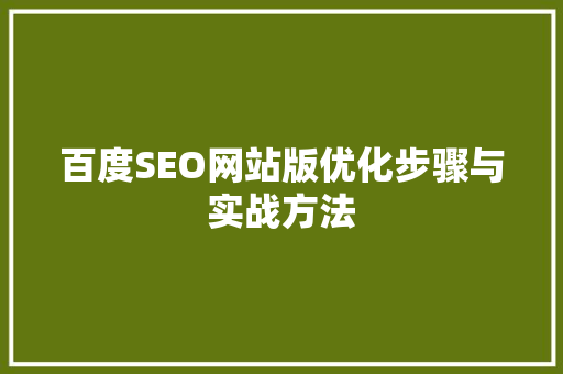百度SEO网站版优化步骤与实战方法