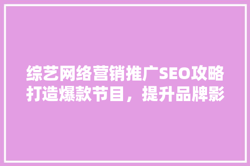 综艺网络营销推广SEO攻略打造爆款节目，提升品牌影响力