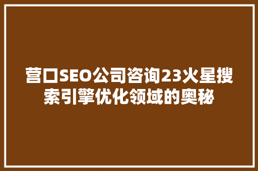 营口SEO公司咨询23火星搜索引擎优化领域的奥秘