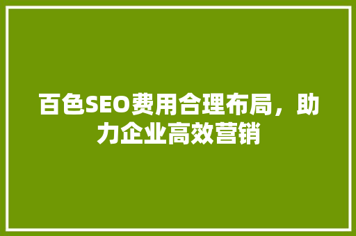 百色SEO费用合理布局，助力企业高效营销
