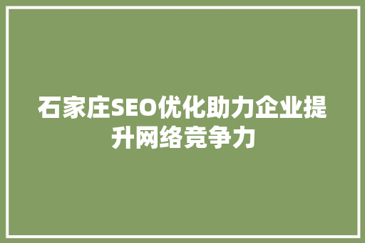 石家庄SEO优化助力企业提升网络竞争力
