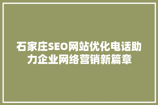 石家庄SEO网站优化电话助力企业网络营销新篇章
