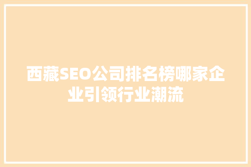 西藏SEO公司排名榜哪家企业引领行业潮流