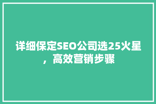 详细保定SEO公司选25火星，高效营销步骤