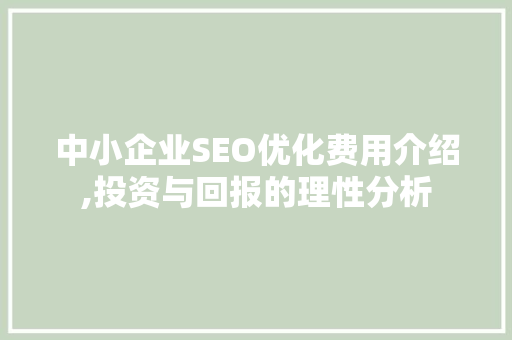 中小企业SEO优化费用介绍,投资与回报的理性分析