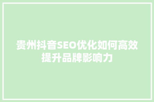 贵州抖音SEO优化如何高效提升品牌影响力
