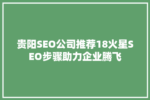 贵阳SEO公司推荐18火星SEO步骤助力企业腾飞