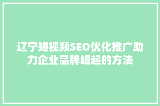 辽宁短视频SEO优化推广助力企业品牌崛起的方法