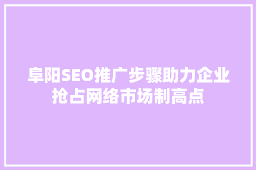 阜阳SEO推广步骤助力企业抢占网络市场制高点