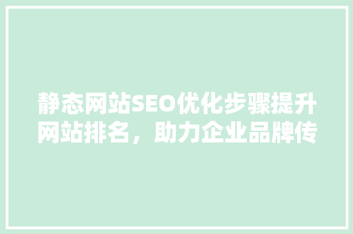 静态网站SEO优化步骤提升网站排名，助力企业品牌传播