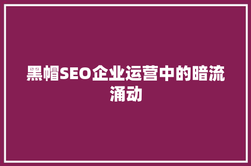 黑帽SEO企业运营中的暗流涌动