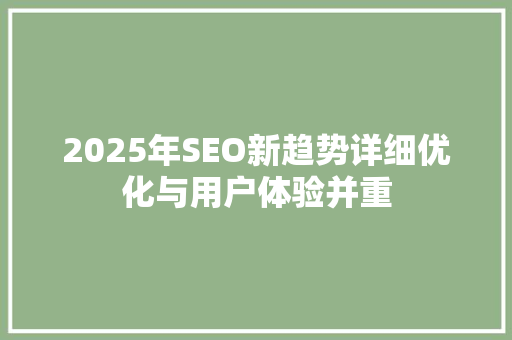 2025年SEO新趋势详细优化与用户体验并重