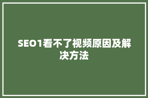 SEO1看不了视频原因及解决方法