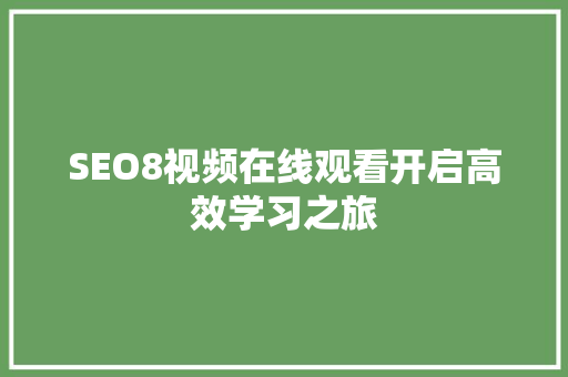 SEO8视频在线观看开启高效学习之旅