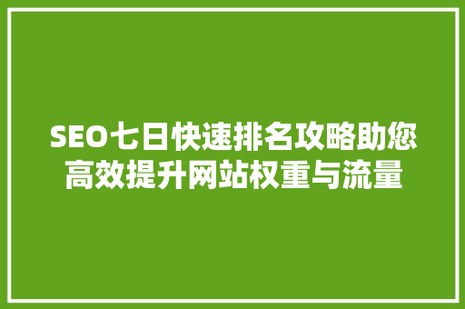 SEO七日快速排名攻略助您高效提升网站权重与流量