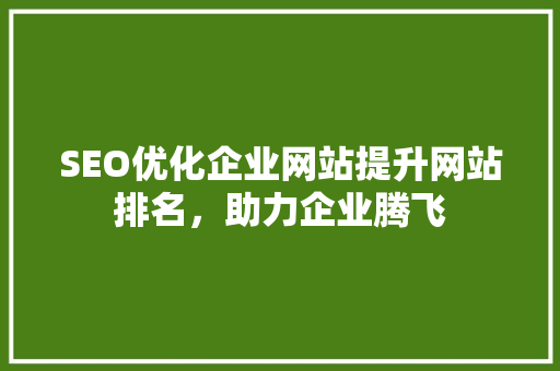 SEO优化企业网站提升网站排名，助力企业腾飞