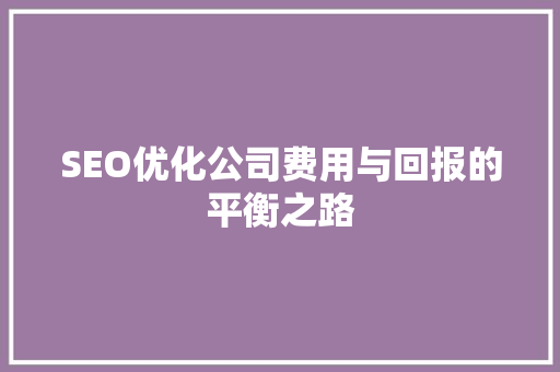 SEO优化公司费用与回报的平衡之路
