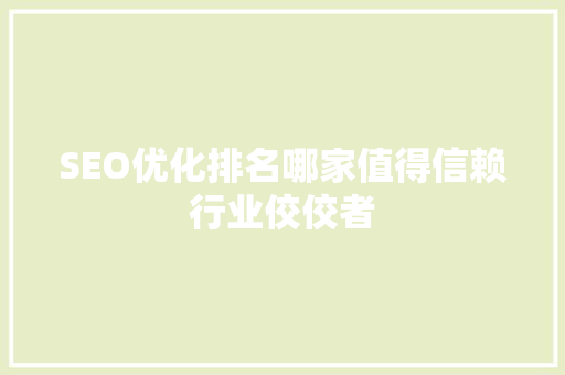 SEO优化排名哪家值得信赖行业佼佼者