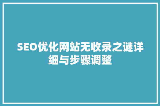 SEO优化网站无收录之谜详细与步骤调整