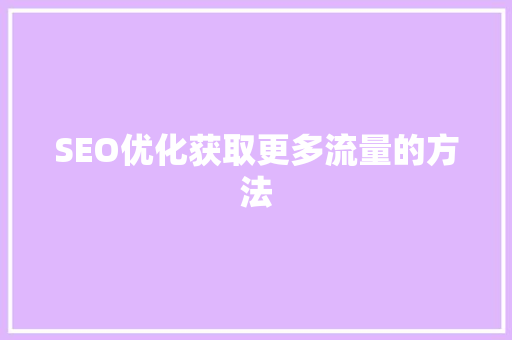 SEO优化获取更多流量的方法