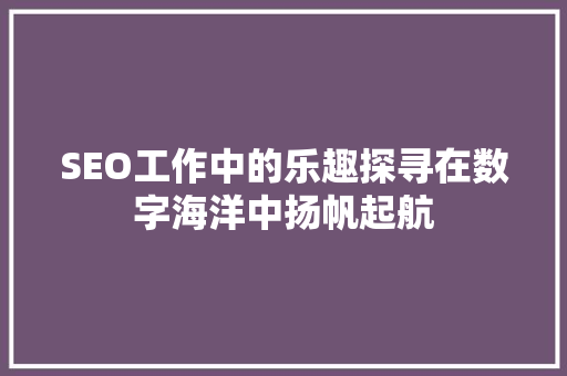 SEO工作中的乐趣探寻在数字海洋中扬帆起航