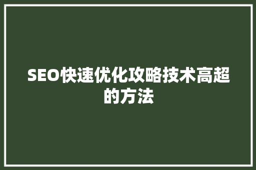 SEO快速优化攻略技术高超的方法