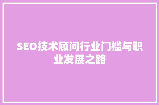 SEO技术顾问行业门槛与职业发展之路