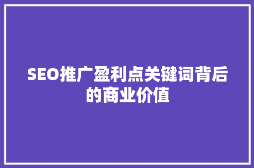 SEO推广盈利点关键词背后的商业价值
