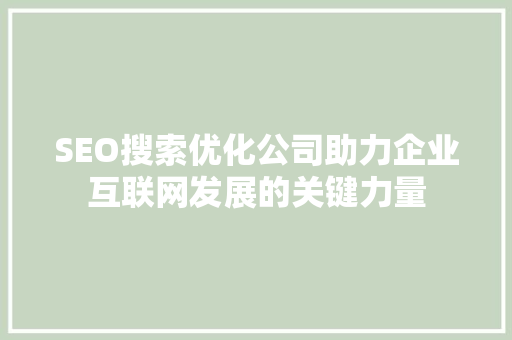SEO搜索优化公司助力企业互联网发展的关键力量