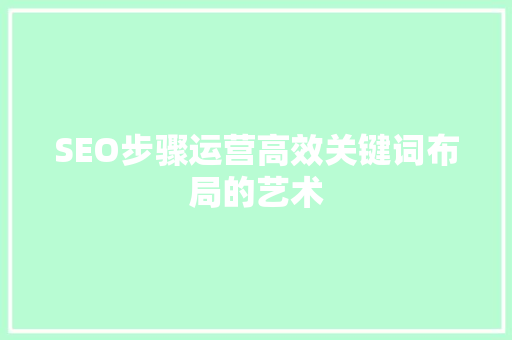 SEO步骤运营高效关键词布局的艺术