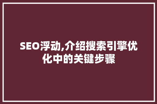 SEO浮动,介绍搜索引擎优化中的关键步骤