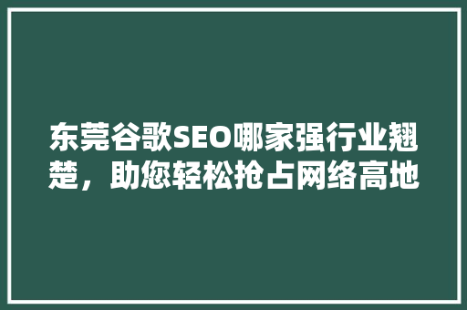 东莞谷歌SEO哪家强行业翘楚，助您轻松抢占网络高地
